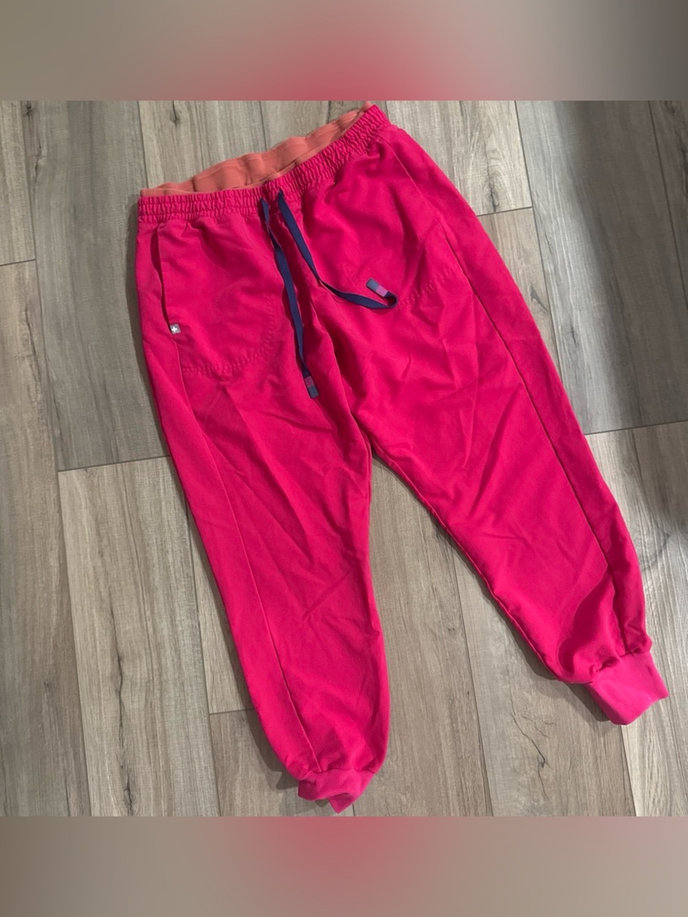 Figs Hot Pink Jogger Sweatpants with Navy Drawstring